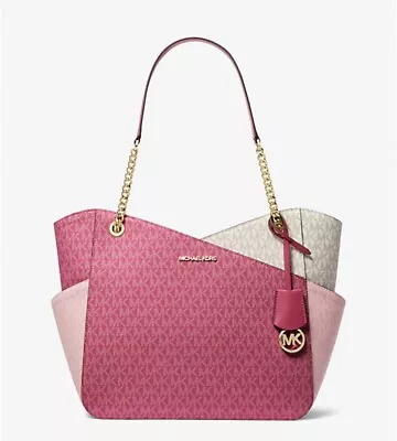 Michael Kors Jet Set Travel Large Chain Shoulder Tote Bag MK Electric Pink Multi • $188.98