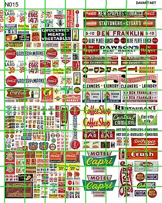 N015 Dave's Decals N Scale Advertising Set Store Fronts Grocery Diner Signage • $8.95