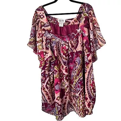 Mainstreet Blues Purple Pink Green Flowy Boho Blouse Women's Size 4X • $17.95