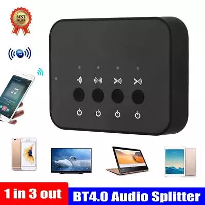 1 In 3 Out Wireless Bluetooth Audio Splitter Music Adapter Stereo Hub 3.5mm AUX • $60.04