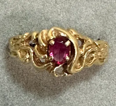 Men's 14 K Gold Ring Size 12 1/2 Red Beryl Stone 4mm Square Band 3mm • $850