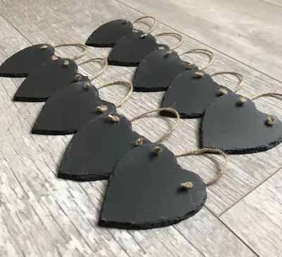 X 5 Handmade Slate Heart Chalkboard  Name Tags Wedding Favours Mini Boards 8cm • £7.50