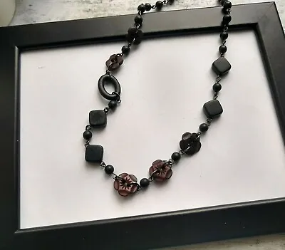 £3.50 • Buy Black Flower Button Bead Necklace Statement Costume Jewellery