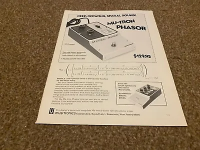 Jbf5 Advert 11x8 Musictronics Corporation - Mu-tron Phaser • $11.09