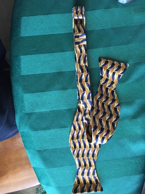 $14.95 • Buy Men's Boy's Unisex 100% Silk Handmade Adjustable Bow Tie Gold Navy Blue