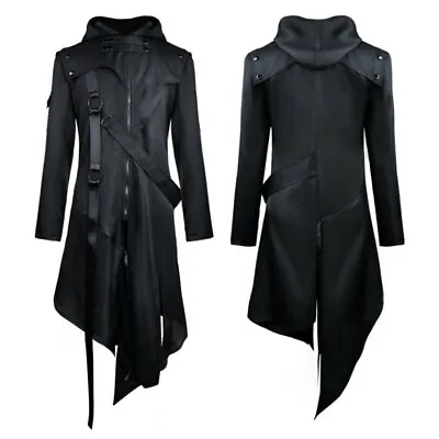 Men Medieval Jacket Hooded Long Coat Gothic Retro Cardigan Outwear Clothes Coat • $50.04