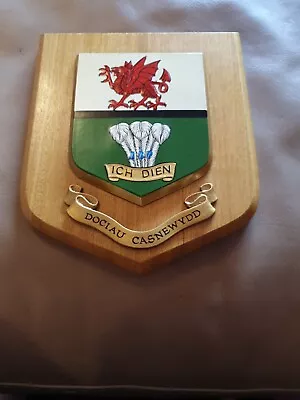 Military Wall Plaque Shield 'Ich Dien' Dociau Casnewyyd. Dragon & Three Feathers • £14