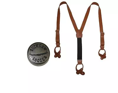 New CTM Men's Coated Leather Button-End Y-Back Suspender With Bachelor Buttons • $39.94