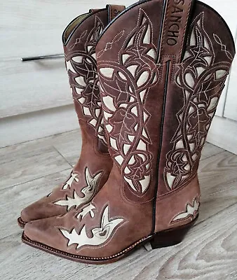 £49.20 • Buy Vintage Sancho STK-39 Woman Cowgirl Cowboy Leather Boots Spain Western Size 37