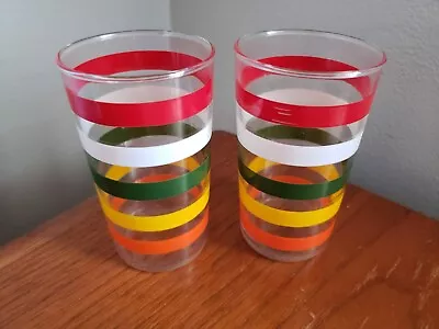 Vintage Anchor Hocking Fiesta Striped Glass Tumblers • $18