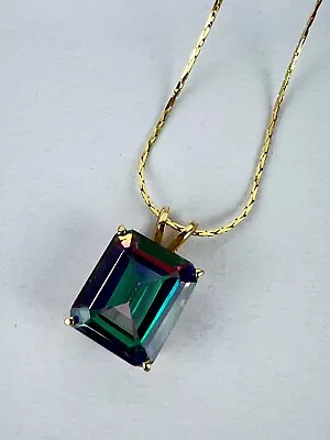 14k Rolled Gold Electroplate Mystic Topaz Emerald Cut Pendant W/14k 16  Necklace • $124.95