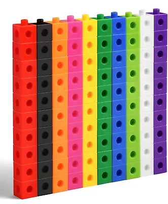 100 X 2cm Math Link Cubes Interlocking Snap Counting Blocks Toy Gift Early Learn • £7.95