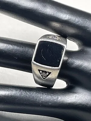 Vintage Avon Nv 925 Sterling Silver Onyx Signet Ring Size 12 Cz Accents 3441 • $34.02