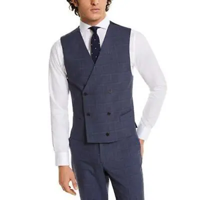 LAUREN RALPH LAUREN Mens Navy Blue Plaid Button Suit Vest Small • $9.24