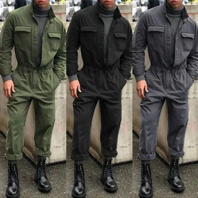 Mens Military Coveralls Casual Romper Loose Workwear Jumpsuit Long Sleeves Pant • $33.29