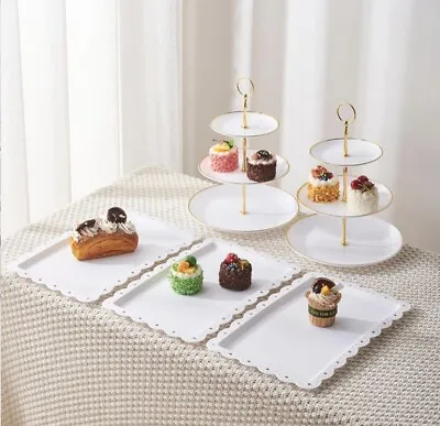 3-Tiers Cupcake Stands X2 & Rectangle Serving Trays X3 Afternoon Tea Serving Kit • £24.75