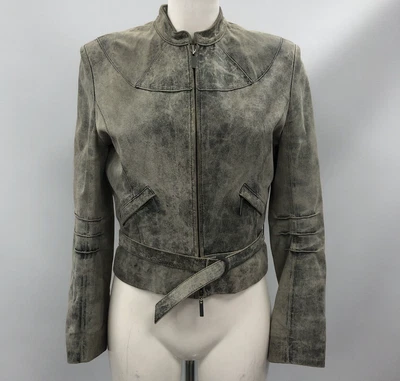 £23 • Buy Mulberry Short Leather Jacket Womens UK 10 Grey 503391