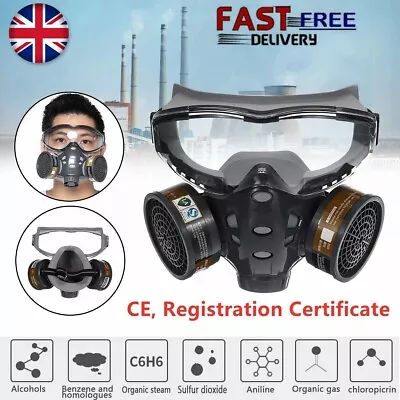 Full Face Respirator Gas Mask Double Filter Air Breathing Chemical Gas Protector • £12.89