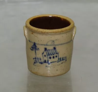 Jane Graber IGMA Miniature Dollhouse Pottery Stoneware Crock Cobalt Blue House • $85