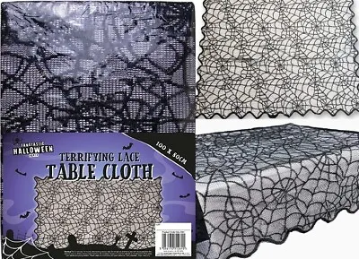 Halloween Lace Table Cloth Spider Web Cobweb Cover Black Party Decoration  • £3.99