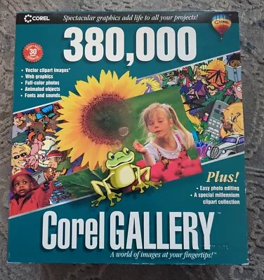 Vintage Software Corel Gallery 380K Vector Clipart Sounds Fonts Windows 95/98   • $24.99