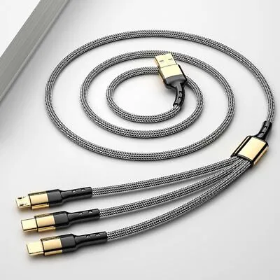 5A Fast Charging 3 In 1 USB Cable Multi Quick Charger Micro USB Type C Cable UK • £4.78
