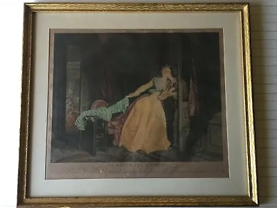 Antique 18th Century Mezzotint Print  Le Baiser A La Derobee  Peintre Du Roi • $399.99