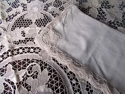 67  Round Handmade Venetian Style Needle Lace Point De Venice Lace Tablecloth • $145