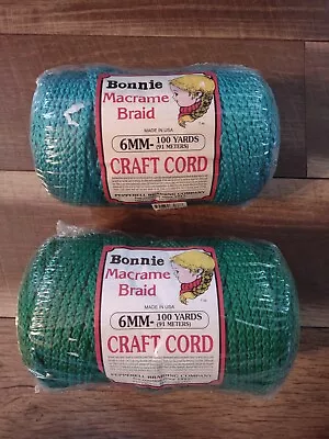 Vtg. Bonnie Macrame Braid Craft Cord: 6MM 100 Yrds: Lot Of 2: Green & Turquoise • $34