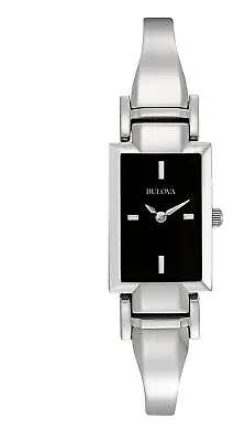 Bulova Classic Women's Quartz Silver Bangle Black Dial Watch 18MM 96L138 • $85.99