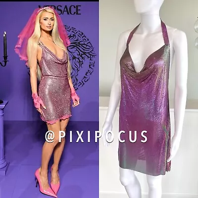 $119 • Buy Zara New Metallic Cowl Rhinestone Halter Mini Dress Purple Shift Ref: 2855/203