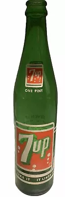 Vintage 7-Up Green Glass Bottle 1 Pint 12 Oz  Fresh Up  With 7 Up.  Old Bottle • $12