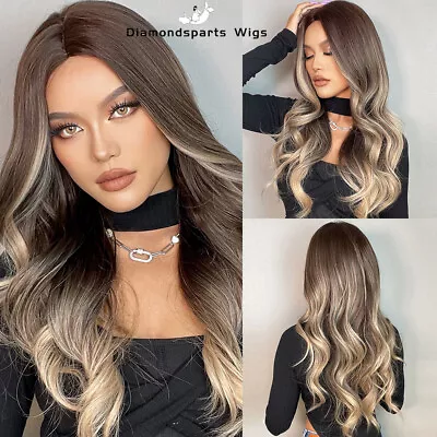 Brown Mixed Blonde Ombre Hair Wigs For Women Long Body Wave Wig With Highlights • $18.35