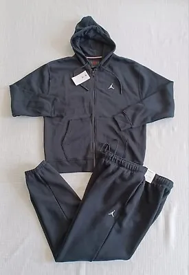 NEW MEN’S AIR JORDAN FLEECE SWEATSUIT~BLACK/WHITE (Hoodie & Joggers) SIZE LARGE • $189