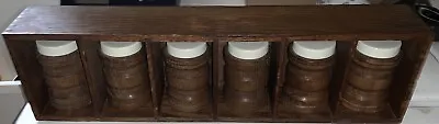 Vintage Wooden Shelf Spice Cabinet Rack With 6 Wooden Jars Dovetail • $29.95