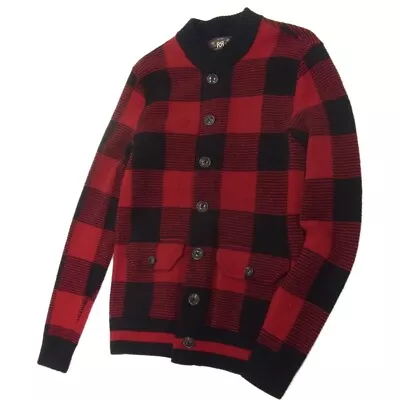 RRL Ralph Lauren Buffalo Check Knit Jacket Wool Red Black Size XS Men's Used • $261.32