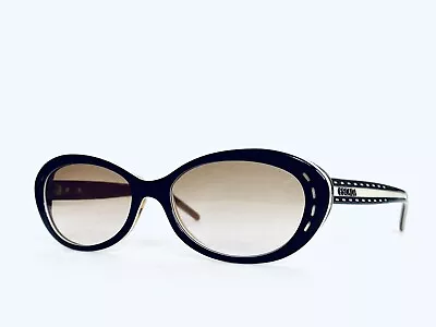 VTG Escada Black Lucite Oval Frame W Striped Temples Sunglasses E1271 55 16 140 • $77