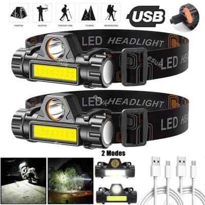 $9.95 • Buy 2 Pack USB Rechargeable Waterproof LED Headlamp Headlight Head Light Flashlight