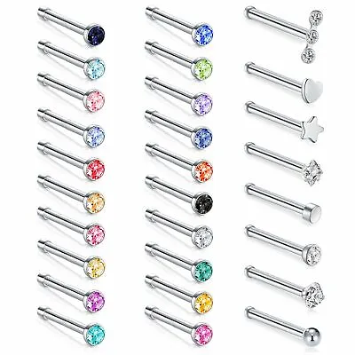 29Pcs 20G Nose Nail Ring Bone Stud Pin CZ Surgical Steel Body Piercings Jewelry • $10.99