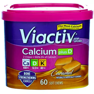 2 Pack Viactiv Calcium Plus D Dietary Supplement Chews Caramel 60 Ct • $26.58