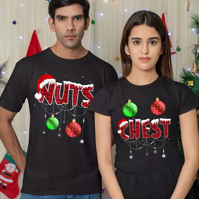 Chest Nuts Christmas Santa Hat Xmas Funny Novelty Couple Matching T-Shirts #DNE • £9.99