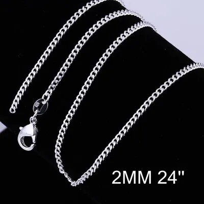 925 Solid Sterling Silver Curb Chain Necklace 16 18 20 22 24''Inches Ladies Gift • £6.76