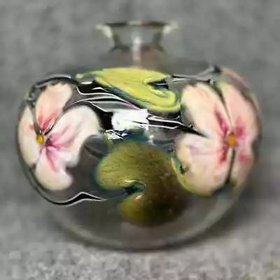 Charles Lotton Signed Art Glass Vase 1981 Multi Flora 6” American 20th Century • $999