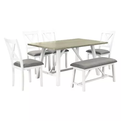 6 Piece Wood Dining Table Set With Bench And 4 Upholstered Chairs US Stock • $812.30