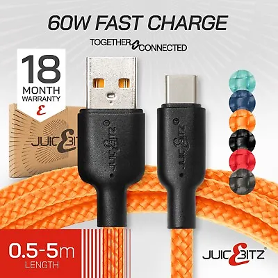 JuicEBitz® 5A Type C USB Heavy Duty Ultra Fast Charger Sync Cable - Universal • £8.99