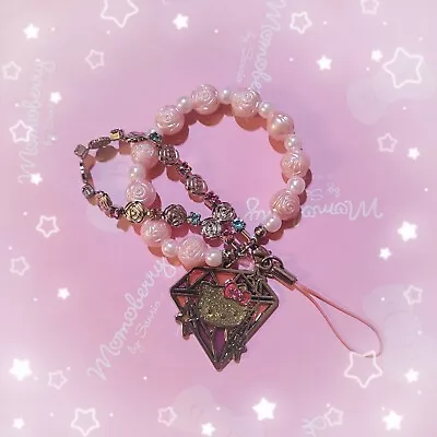 RARE Momoberry Sanrio Hello Kitty 2007 Pink Rose Diamond Pendan Bag Charms Strap • $45