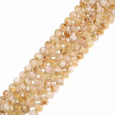 Natural Citrine Smooth Round Beads Size 6mm 8mm 10mm 12mm 15.5'' Strand • $10.99