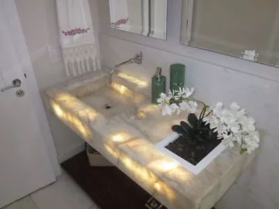 White Quartz Bathroom Sink Countertop For Hotel & Bathroom Decor Interior • $1696
