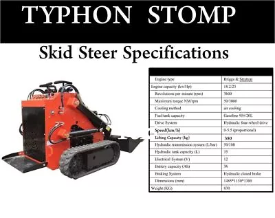 Brand New TYPHON STOMP 1800lbs Mini Skid Steer 23HP Gas EPA Engine • $8335