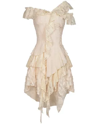 Dark In Love Steampunk Dress Off White Cream Asymmetric Lace Goth Victorian Prom • £69.99